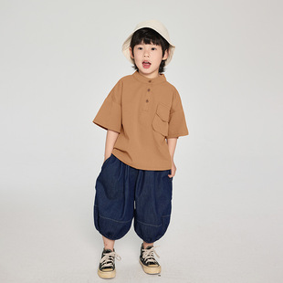 Changguo Children's Clothing Boys Short-sleeved Shirt Children's Summer Korean Round Neck Shirt Small and Medium-sized Children's Thin Half-sleeved Top