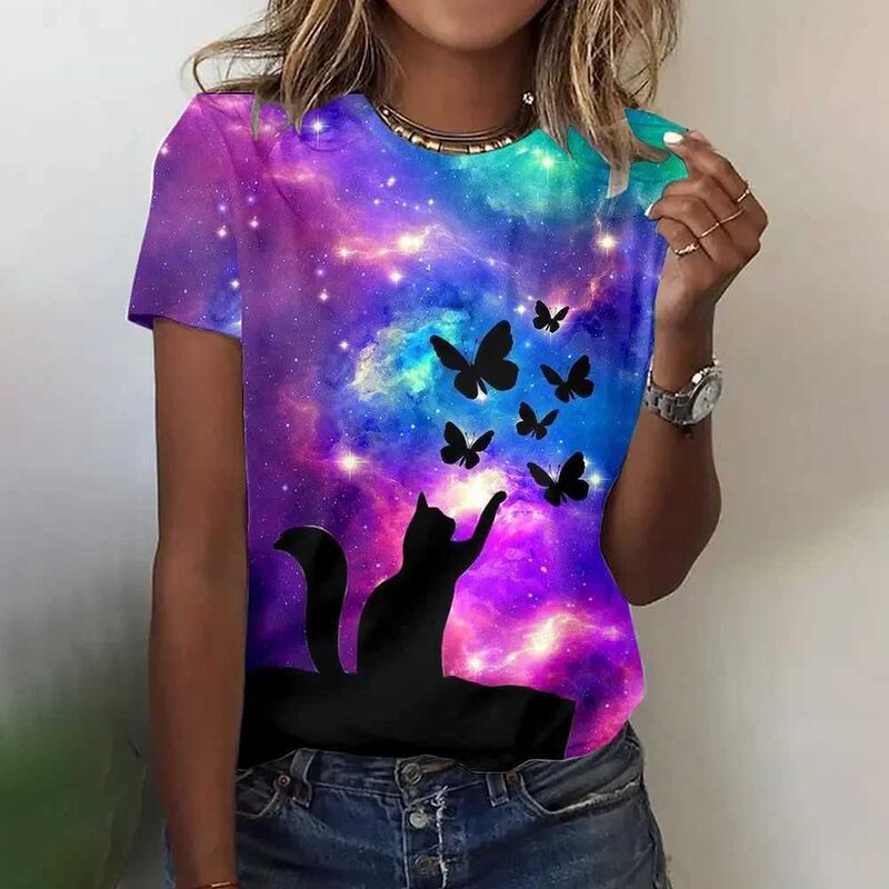 2024 factory summer 3D digital printing customized women's casual short sleeve round neck American Independence Day July 4