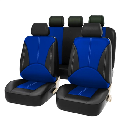 Universal seat cover – Artificial Leather Pvc Spliced Leather - sapphire-blue-spell-black-2-piece-set-single-seat