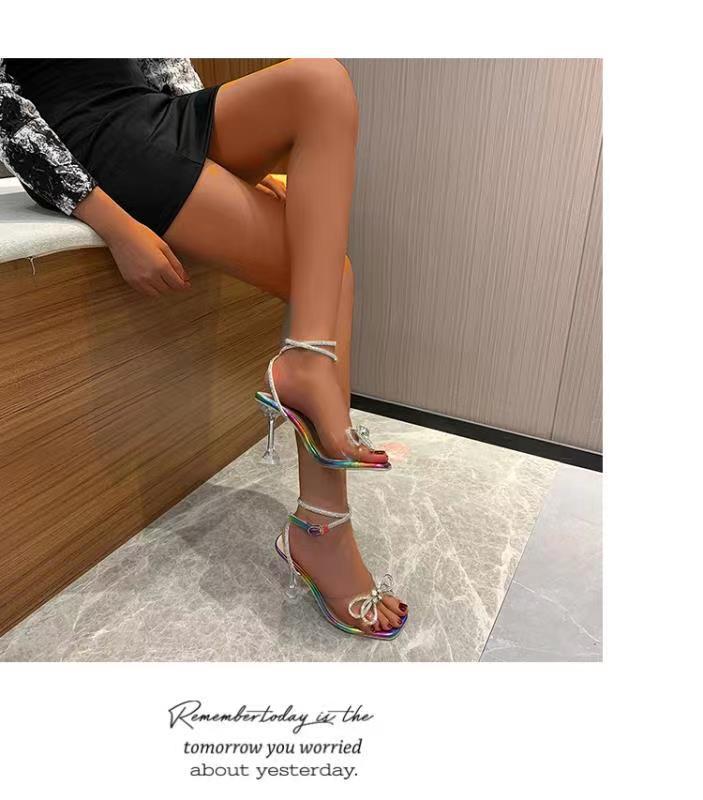 Rhinestone Bow Buckle Stiletto Sandals NSYBJ115840