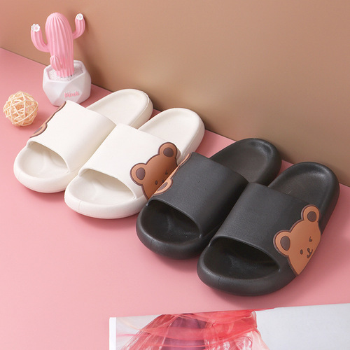 Summer new style slippers with poop-feeling side bear slippers for women, indoor non-slip slippers for men, outdoor wear slippers