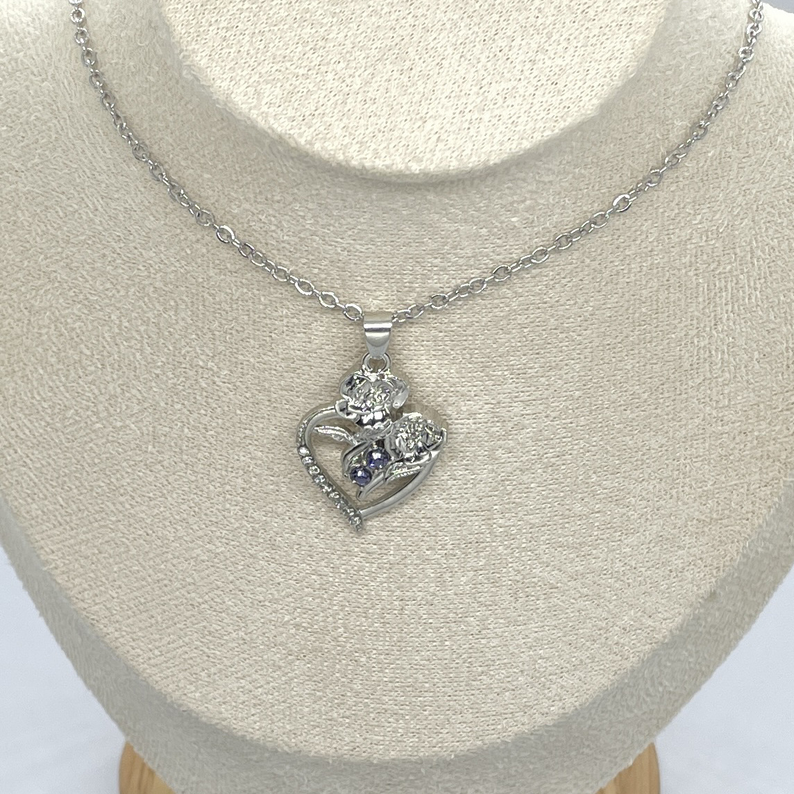 Prodotto nuovo e di tendenza, collana con ciondolo a forma di cuore con fiore di cristallo viola, semplice e bella, gioielli da donna_voghion.com