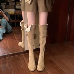 葡萄媽過膝騎士靴女厚底加絨長筒厚絨長靴百搭雪地靴女式棉鞋冬季