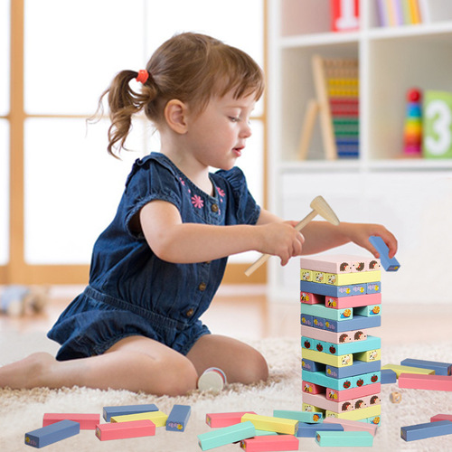 Children's educational toys enlightenment building blocks 54 pieces in barrel color stacking high-drawing building blocks children's educational desktop game
