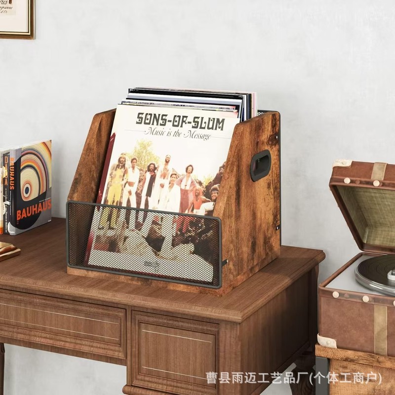 木质复古黑胶唱片储存架家用桌面多功能收纳架实木摆台唱片整理架|undefined