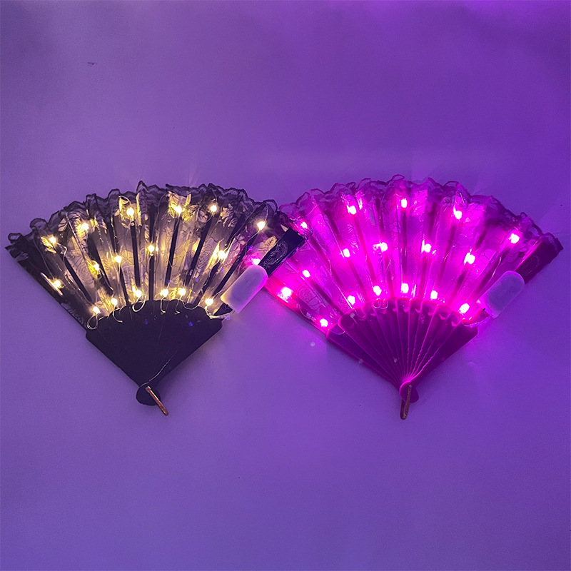 #593 7寸玫红色玫瑰蕾丝扇子折扇 合照