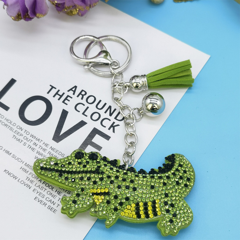 New creative cartoon crocodile diamond-embedded rhinestone keychain pendant women's bag car key pendant