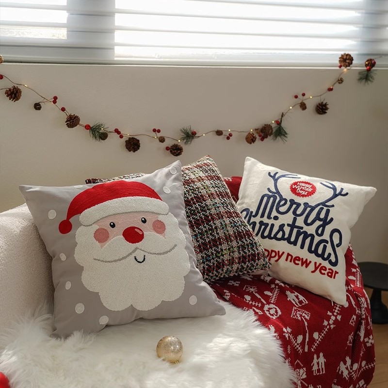 クリスマスインスタイル装飾刺繍枕クリスマスパーティー漫画ホリデーギフトクッションリビングルームソファベッド|undefined