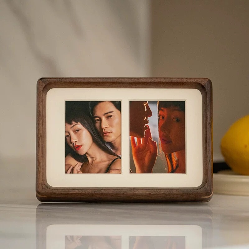 Solid Wood Photo Frame Table DIY Couple Photo Custom Printing Double Hole 6inch A4 Walnut High-End Commemorative Gift