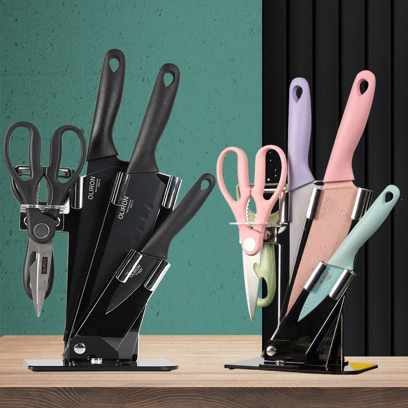 Venta directa hoja negra de seis piezas cuchillo conjunto traje hogar de acero inoxidable corte de verduras y corte de carne cuchillo de chef cuchillo de fruta cuchillo de regalo conjunto de cuchillos