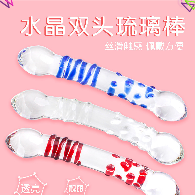 Glass Double-Ended Dildo, Manual Anal Beads & G-spot Wand, Red Crystal Design — detail image 1