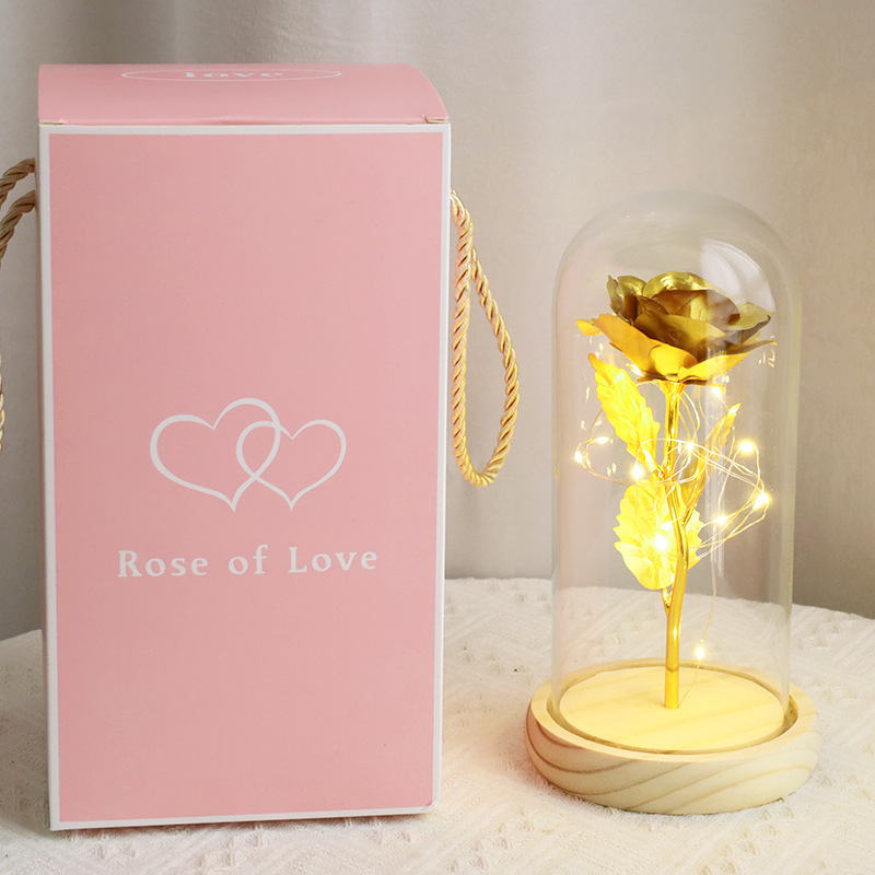 Golden rose (wooden base) + free battery + can write greeting card on behalf of you