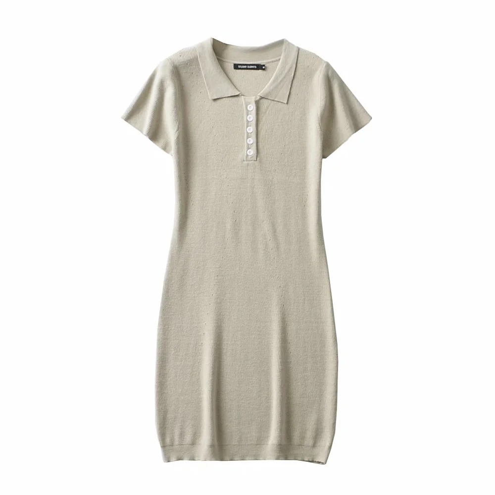 polo collar hollow knit short-sleeved dress NSAC48768