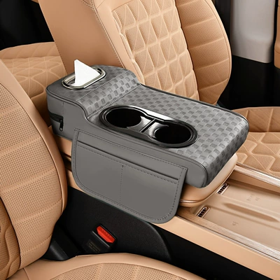 Armrest box pad: Cover Double Cup Holder High-End - high-and-low-water-cup-models-embossed-models-gray