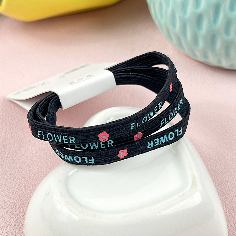 Alta cuerda elástica del lazo del pelo cuerda de pelo impreso negro simple banda de goma banda de pelo cuerda de pelo no duele accesorios para el cabello tocado estilo coreano