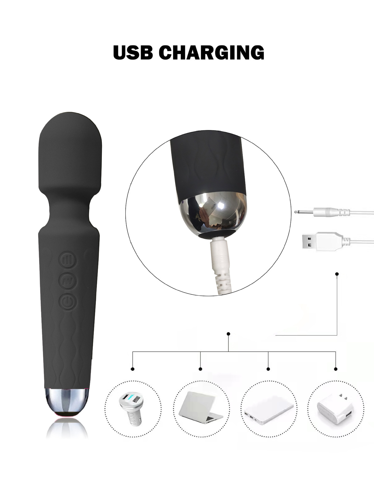 20-Frequency AV Wand Vibrator, Silicone Body, Strong Vibration Massage Stick — detail image 11