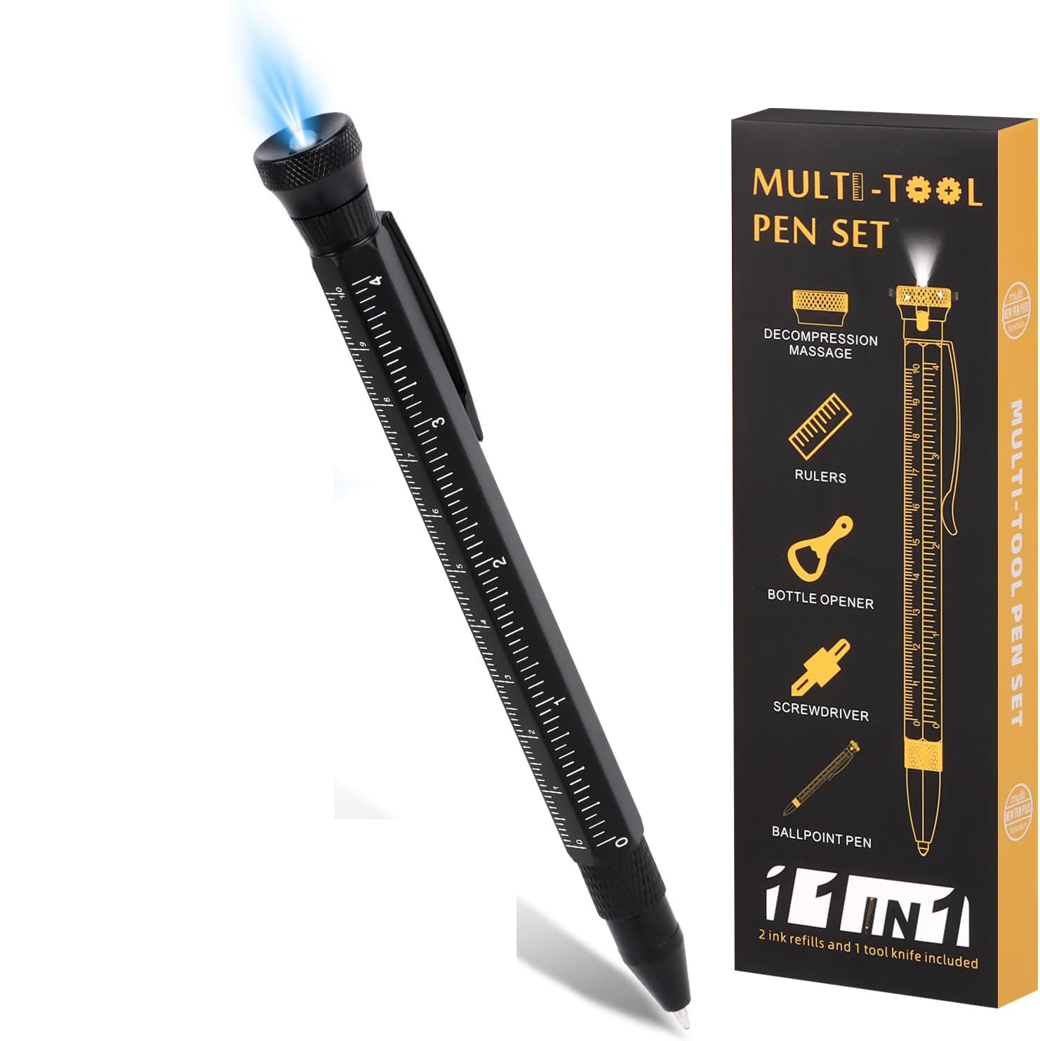 Bolígrafo Multifuncional 12 en 1 con Luz LED, Regalo Empresarial, Antiestrés, Desempaquetado, Bolígrafo Metálico