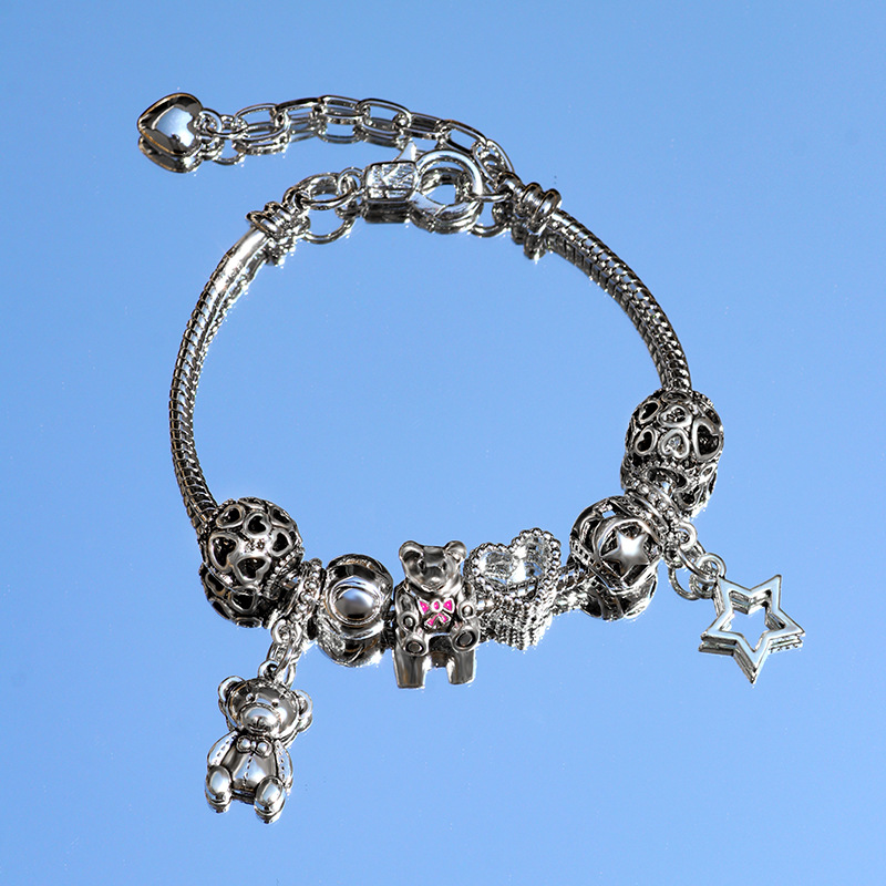 Bear Charm Bangle Bracelet, Personalised Handmade Glass Jewellery_voghion.com