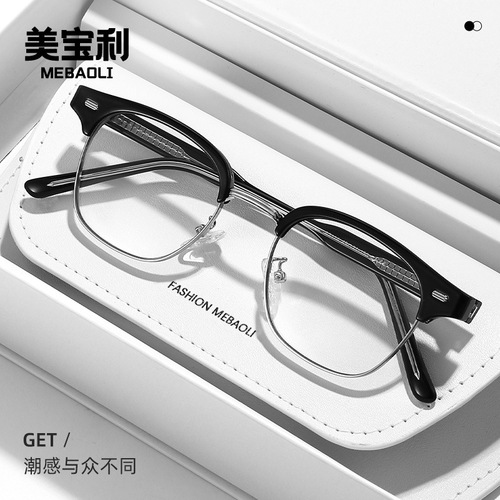 New 2114 literary retro eyebrow glasses frame men's tr90 metal half frame business anti-blue light can be equipped with myopia