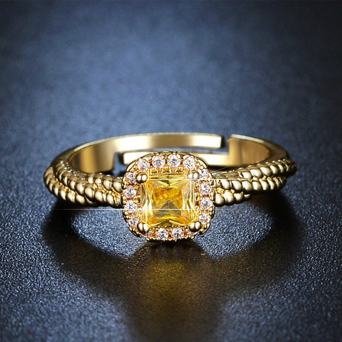 Xiaohongshu Small Sugar Yellow Crystal Diamond Ring for Women, Unique Design Sense, Instagram Style Ring, 18k Jewelry Wholesale