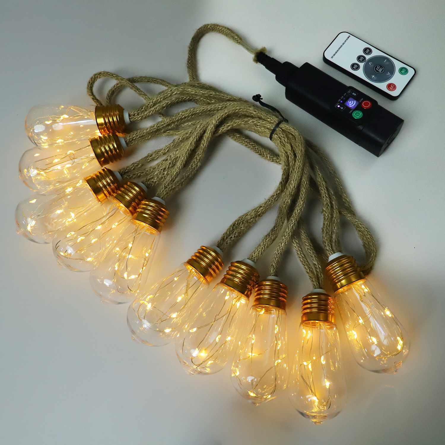 Luz de cadena de ambiente de campamento impermeable al aire libre G40 bombilla recargable control remoto luz led cadena de tienda decoración de patio