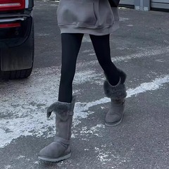 超暖皮毛一体~皮扣带可拆卸骑士雪地靴女2025冬新款加厚保暖棉靴