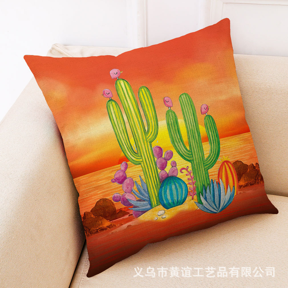 亚马逊eBay热销艺术仙人掌棉麻抱枕套汽车靠垫办公室午睡亚麻抱枕