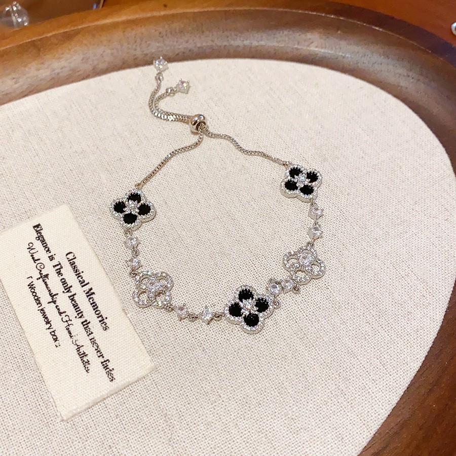 67# Bracelet-Silver-Black-Flower
