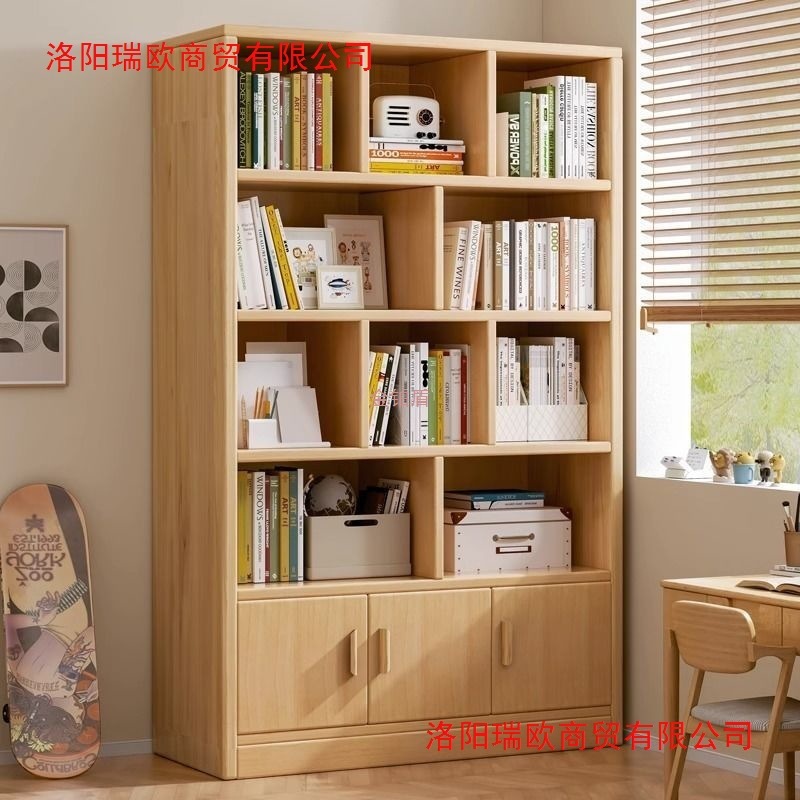 無垢材の床から天井までの棚本棚多層リビングルームの壁のキャビネット収納キャビネット学生収納無垢材の大きなキャビネット|undefined