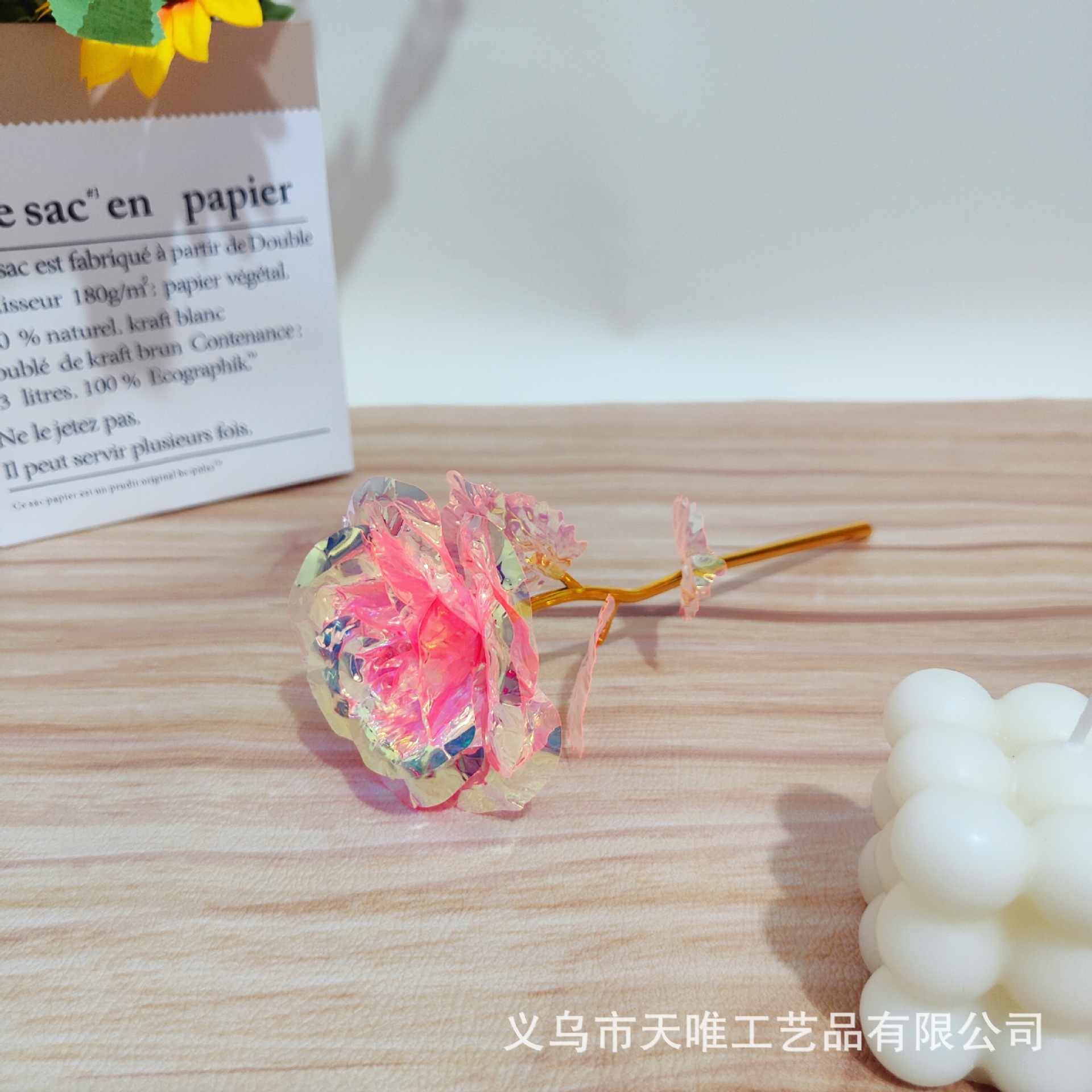 Color Flor de oro Hoja de oro Flor de rosa Simulación Láser Rosa colorida Día de la madre Día romántico Día de San Valentín Día de la mujer Regalo