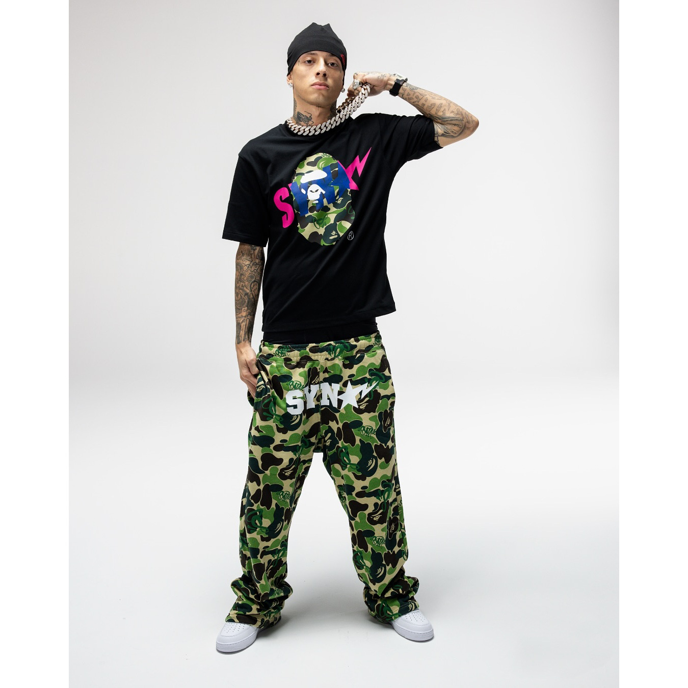 Central Cee Same Style American Street Style Syna World Collaboration Hip-Hop Ape Head Print Short-Sleeve T-Shirt Trendy