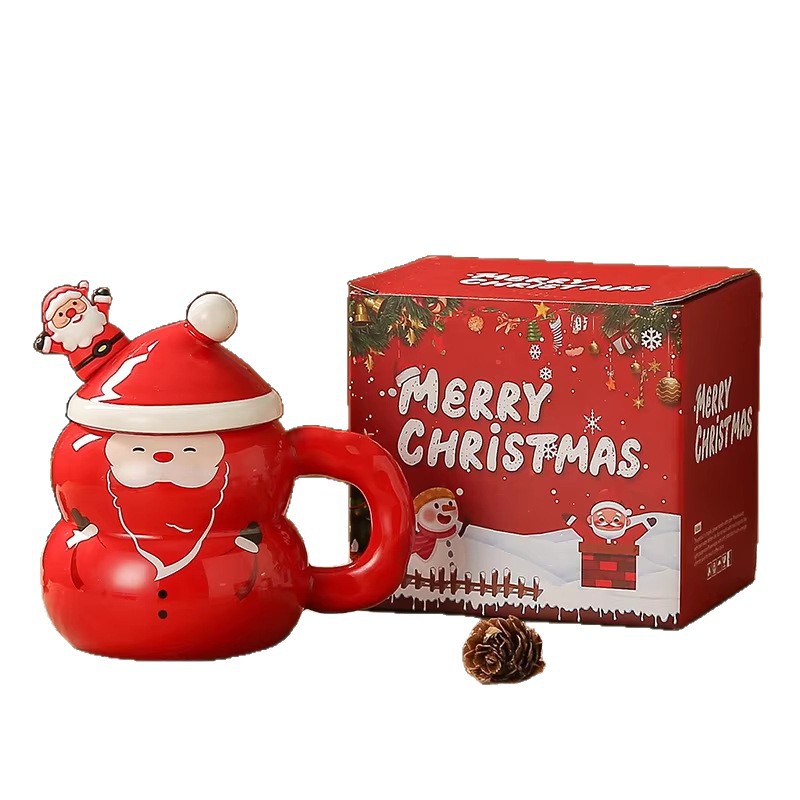 Taza de cerámica de Navidad limitada, muñeco de nieve creativa, encantadora taza de cerámica con mango, adornos de regalo con cubierta