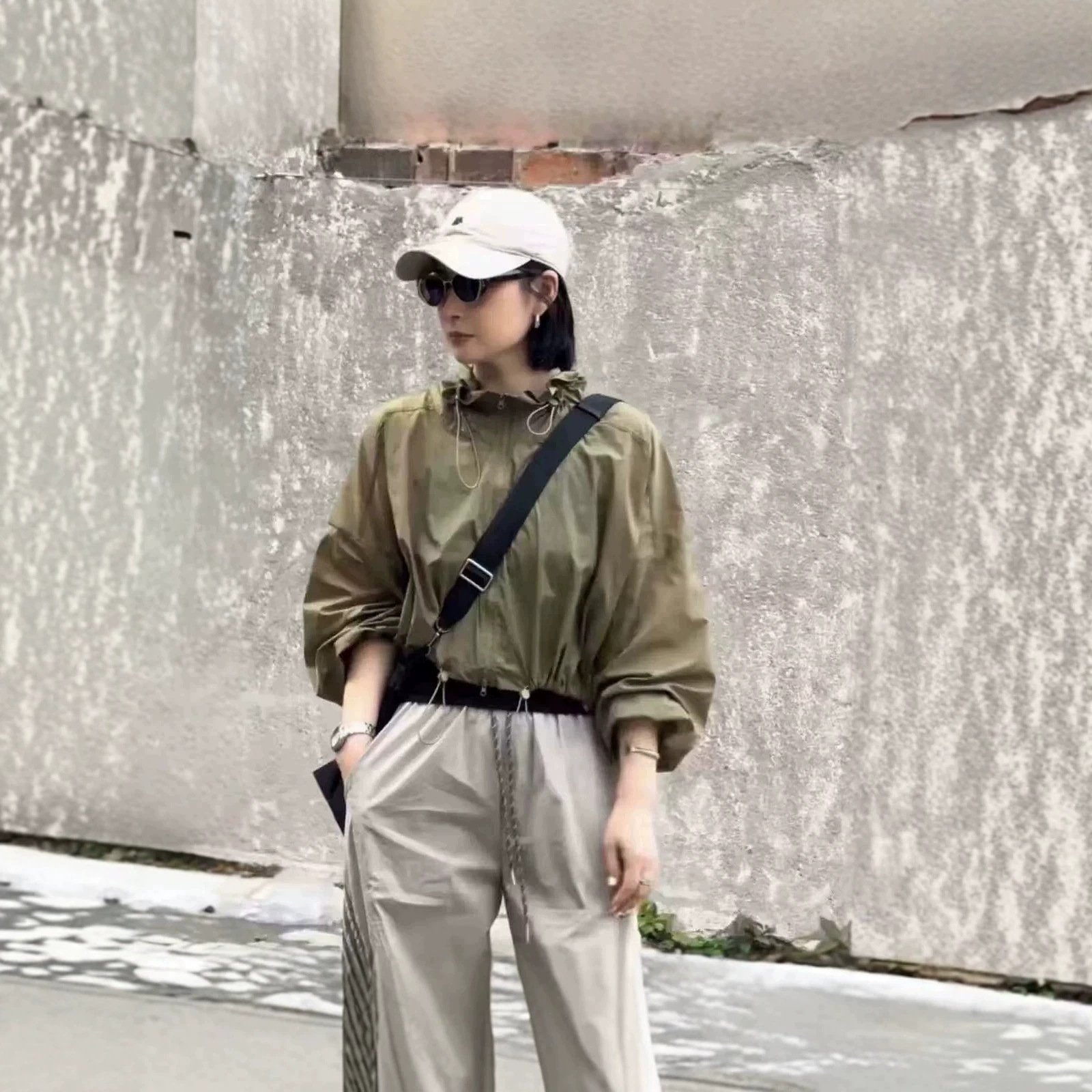 Women's Stand Collar Drawstring Short Sun Protection Jacket, Thin Style, 2026 Summer New Casual Loose Versatile Cardigan Top
