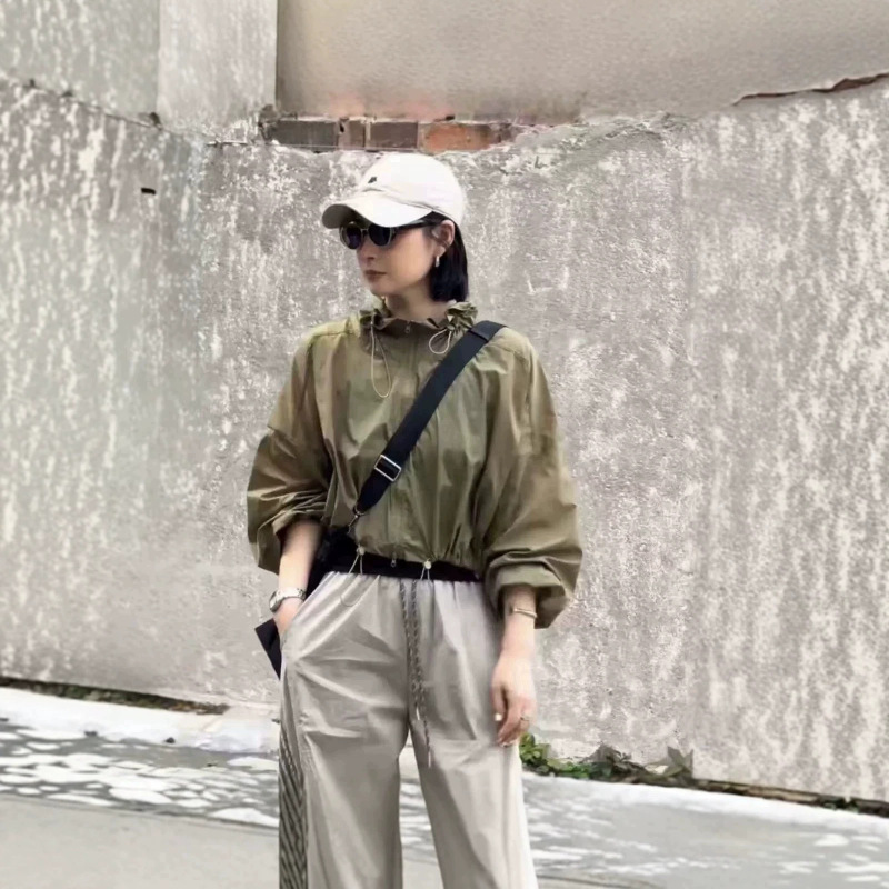 Stand Collar Drawstring Short Sun Protection Jacket for Women, Thin Style, 2026 Summer New Casual Loose Versatile Cardigan Top