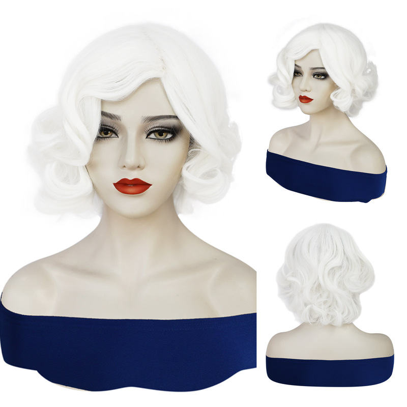 Cross-Border 80S Wig Retro Ladies Fashion Fluffy White Short Curly Hair Holiday Party Performance Wig