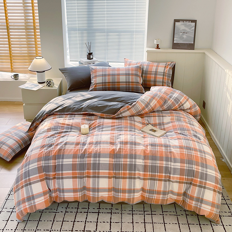 Juego de tres piezas de algodón lavado teñido en hilo, dormitorio de estudiantes universitarios, juego de literas, sábana, sábana, sábana, juego de cuatro piezas