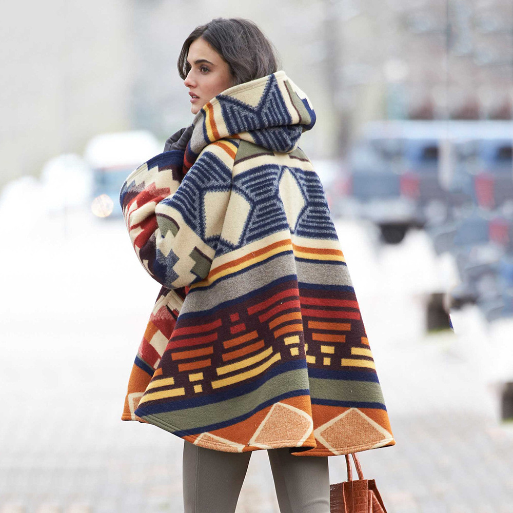 Abrigo de Lana con Capucha Estampado de Lana de Alpaca y Algodón Poliéster image 6