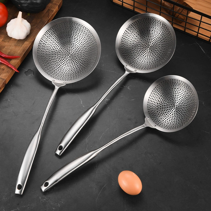 304 нержавеющая сталь Пробивка утечки кухня утолщенный горячий горшок большой дуршлаг пористое сито сетка жареная ложка лапши