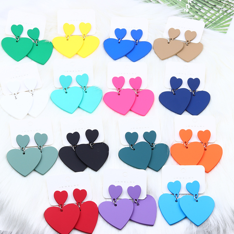 Heart Shape Pattern 1 Pair Simple Style Heart Shape Stoving Varnish Arylic Drop Earrings