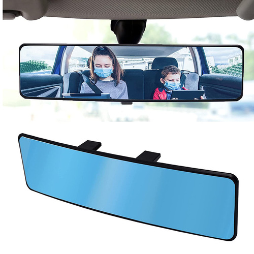 Aftermarket interior rearview mirror with wide-angle view for cross-border vehicles, reflective in-view mirror with anti-glare blue lens