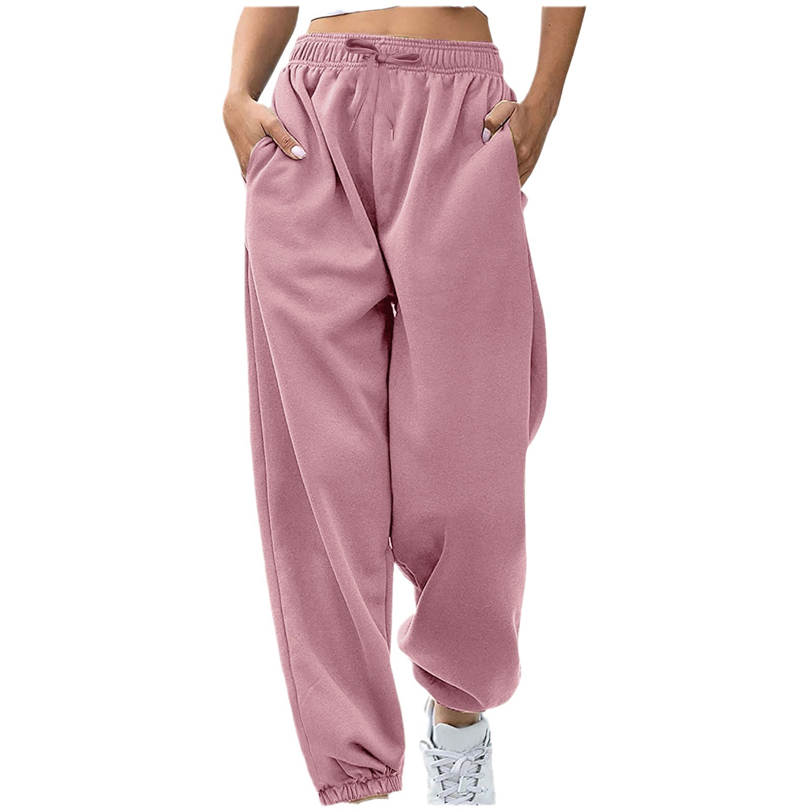 2024 Amazon Cross-border pantalones de mujer europea y americana cintura cuerda bolsillo vellón hogar ocio deportes pantalones sueltos en stock image 7
