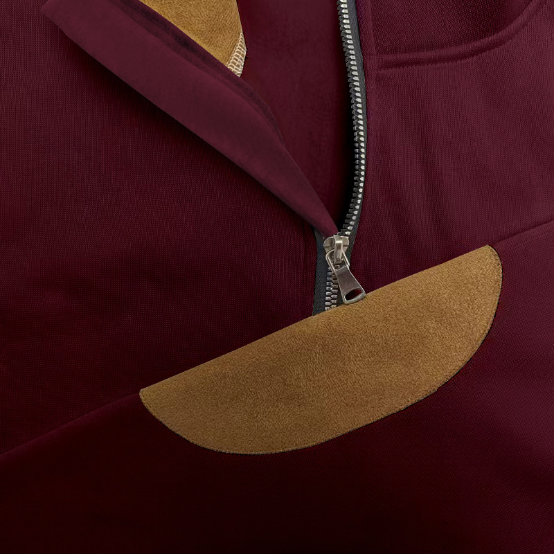 Embroidered Men's Hoodies With Stand Collar And Colour-block Style_voghion.com
