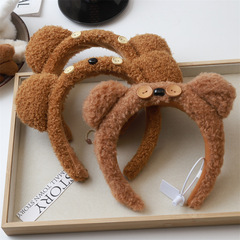 Hobbyist cute bear button headband hair accessory cartoon plush bear face wash headband hair accessory for women outdoor activities headband