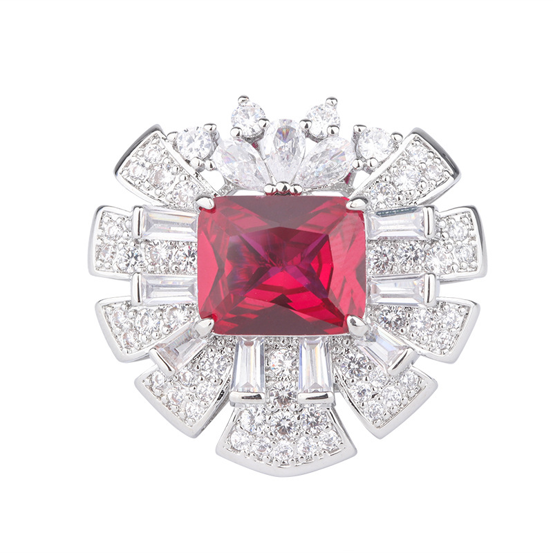 Zhuang Sheng joyas fondo de cobre chapado en oro de simulación de color tesoro en forma de corazón industria pesada con incrustaciones de moda anillo de diamantes hembra 10*12