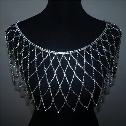 Cross-border European and American bride wedding dress crystal shawl handmade luxury mesh tassel bra shoulder chain body accessories