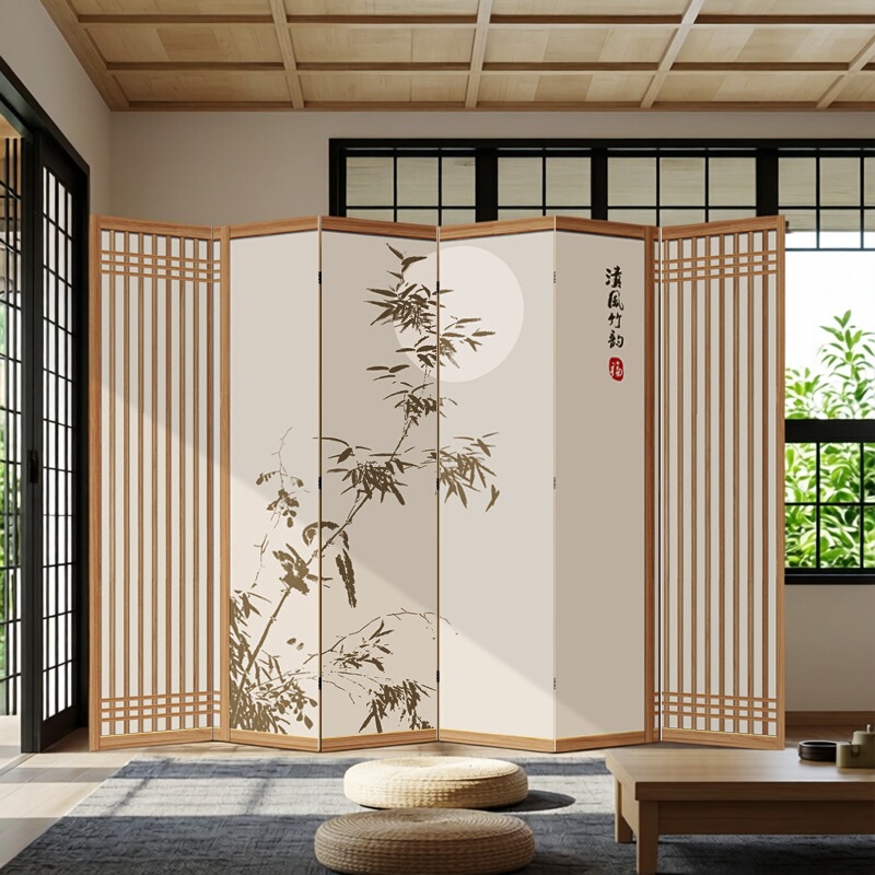 Chinese-style screen partition for living room, office, traditional Chinese medicine tea room, folding movable Zen-inspired retro partition screen Chinese-style screen partition for living room, office, traditional Chinese medicine tea room, folding movable Zen-inspired retro partition screen