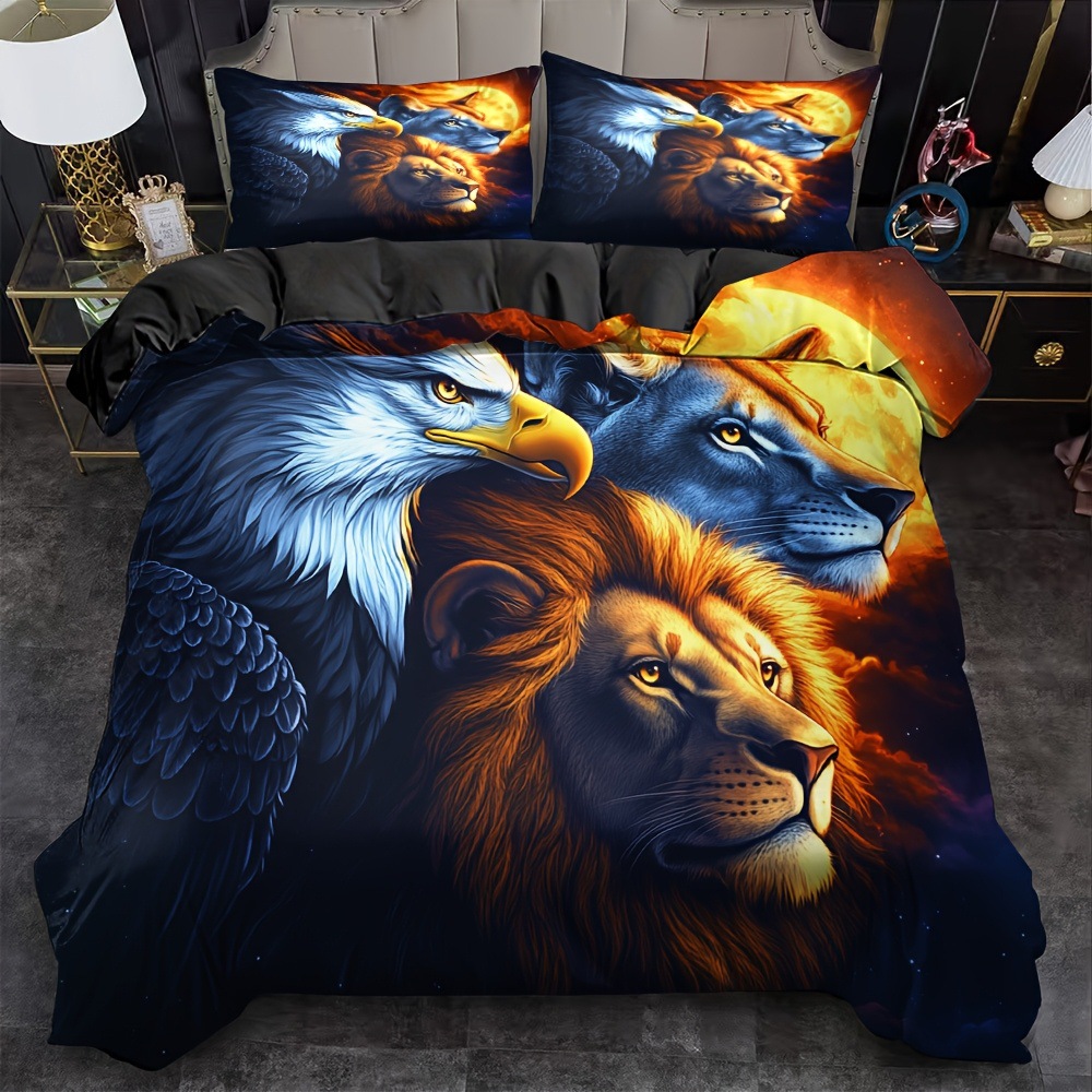 TEMU / JIT abrasión digital impresión cama colcha de cama pro-piel kit textil casero frío negro patrón de león fábrica fuente