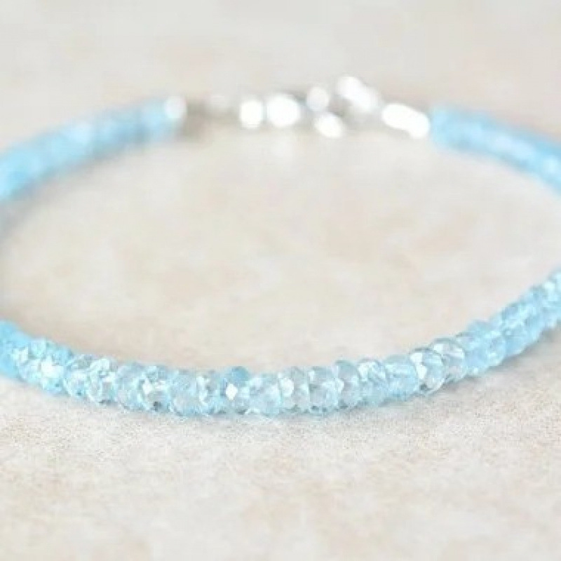 Fresh and Healing Sea Blue Imitation Crystal Faceted Beaded Bracelet Best Friend Birthday Gift Small Hand Jewelry