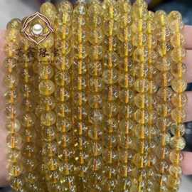 7A级8mm天然金发晶散珠 细发半透DIY水晶手链手串饰品配件批发