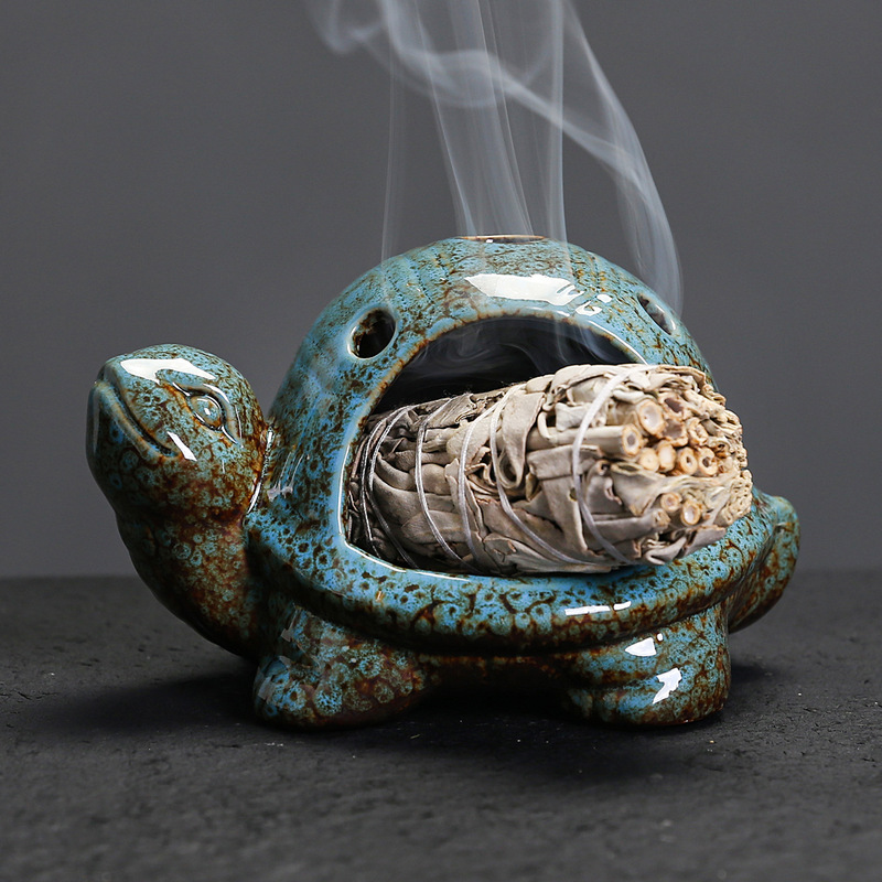 陶瓷 Palo Santo Holder圣木架鼠尾草托盘 创意窑变海龟鱼缸造景|undefined